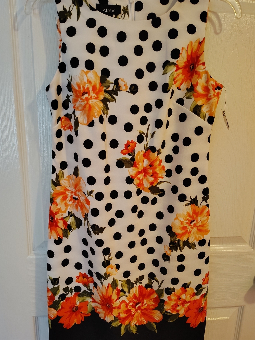ALYX White Polka Dot Midi Dress with Orange Floral Border